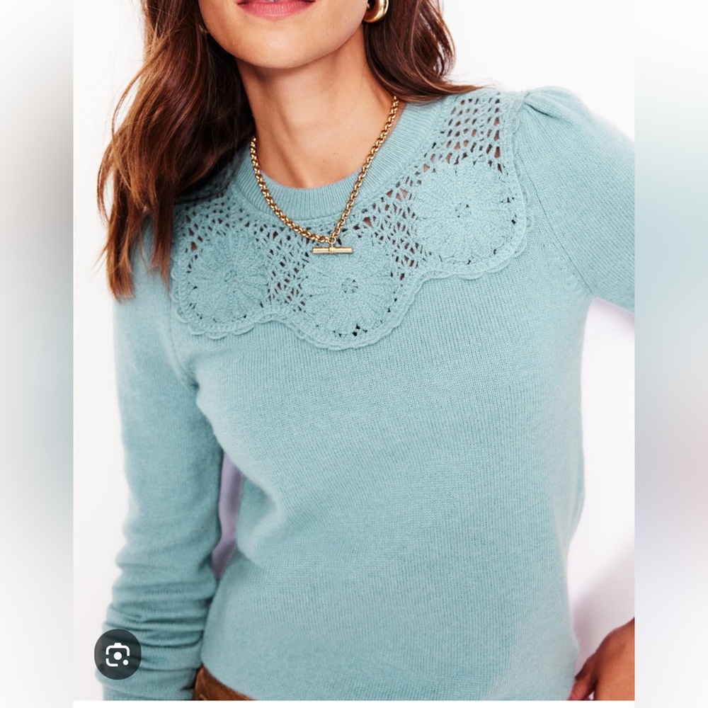 BODEN Flower Motif Jumper - Seamist Blue Melange - XS - Picture 4 of 9